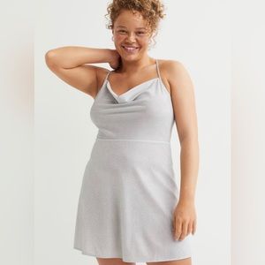 H&M+ - Plus Size - Womens - XL - Silver Glitter - Short Slip Dress
